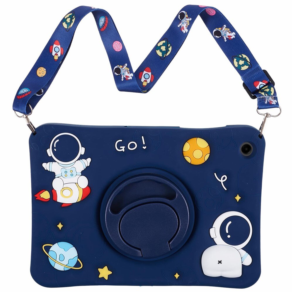 Husa tableta pentru copii, XGSM, Samsung Galaxy Tab A11+/A9+, cu suport rotativ 360, motiv Astronaut, granat, cu snur de purtare