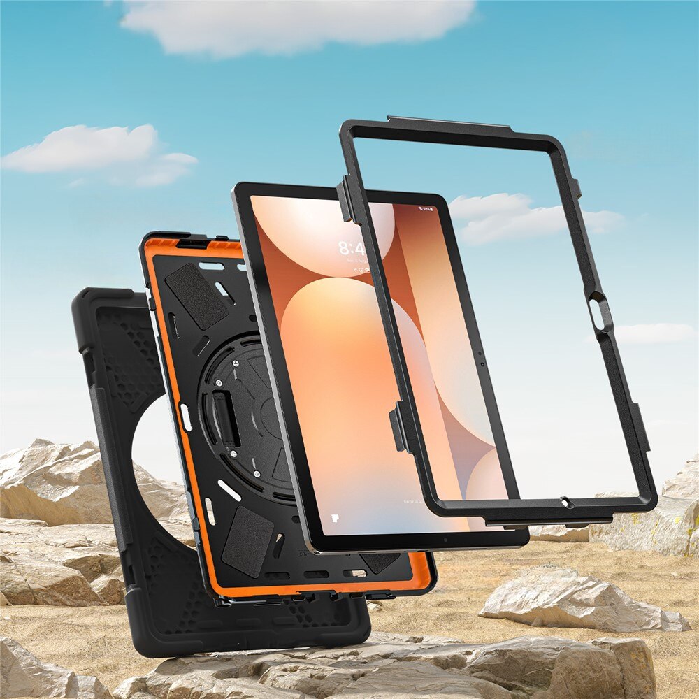 Husa tableta XGSM pentru Samsung Galaxy Tab A11+, pancerna, suport 360°, neagra, cu curea de umar