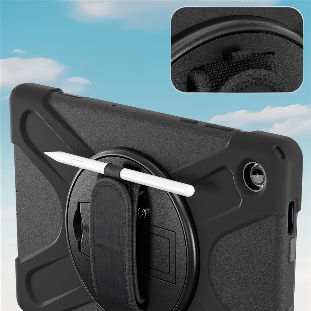 Husa tableta XGSM pentru Samsung Galaxy Tab A11+, pancerna, suport 360°, neagra, cu curea de umar