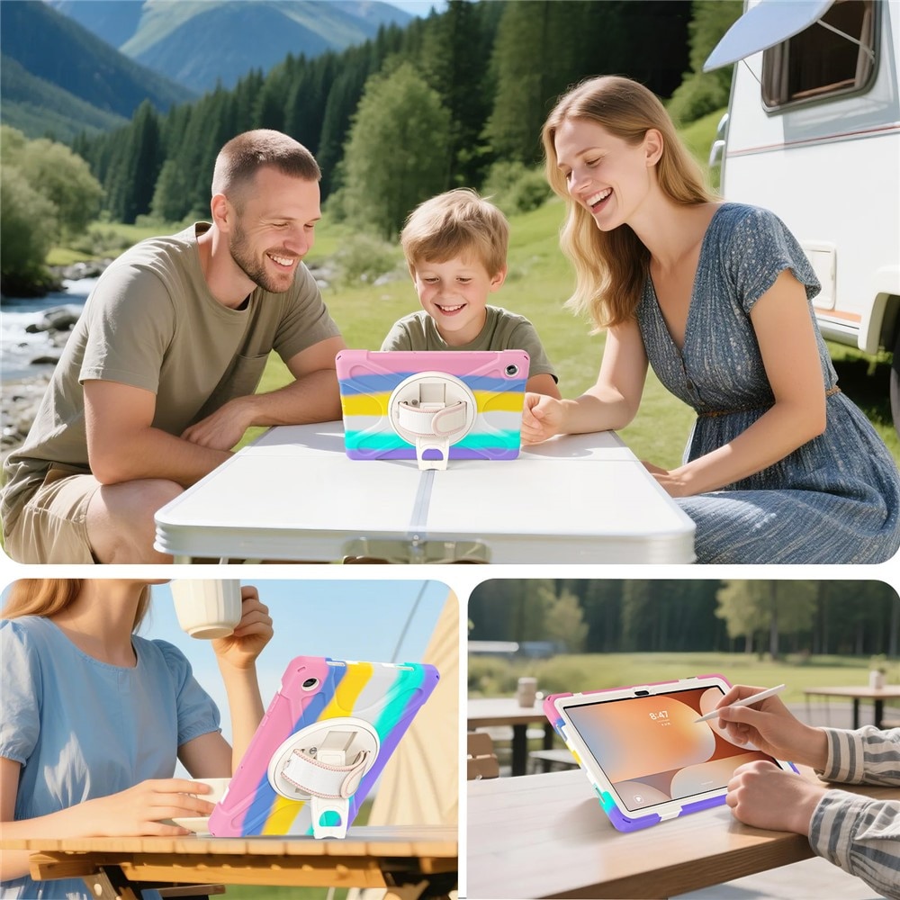 Husa tableta XGSM pentru Samsung Galaxy Tab A11+, set cu suport rotativ 360 si curea de umar, multicolor