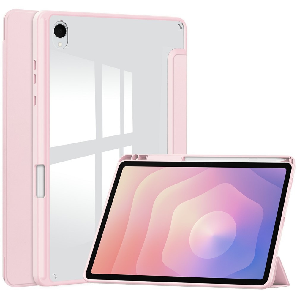Husa tableta, XGSM, pentru Samsung Galaxy Tab S11, tri-fold, cu suport pentru stylus, roz