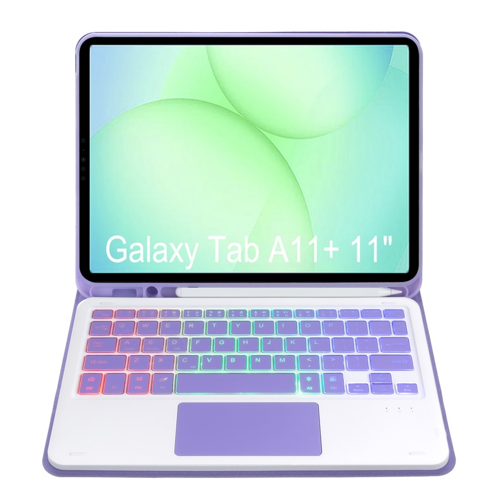 Etui 2-in-1 cu tastatura iluminata Bluetooth si touchpad pentru Samsung Galaxy Tab A11+, violet