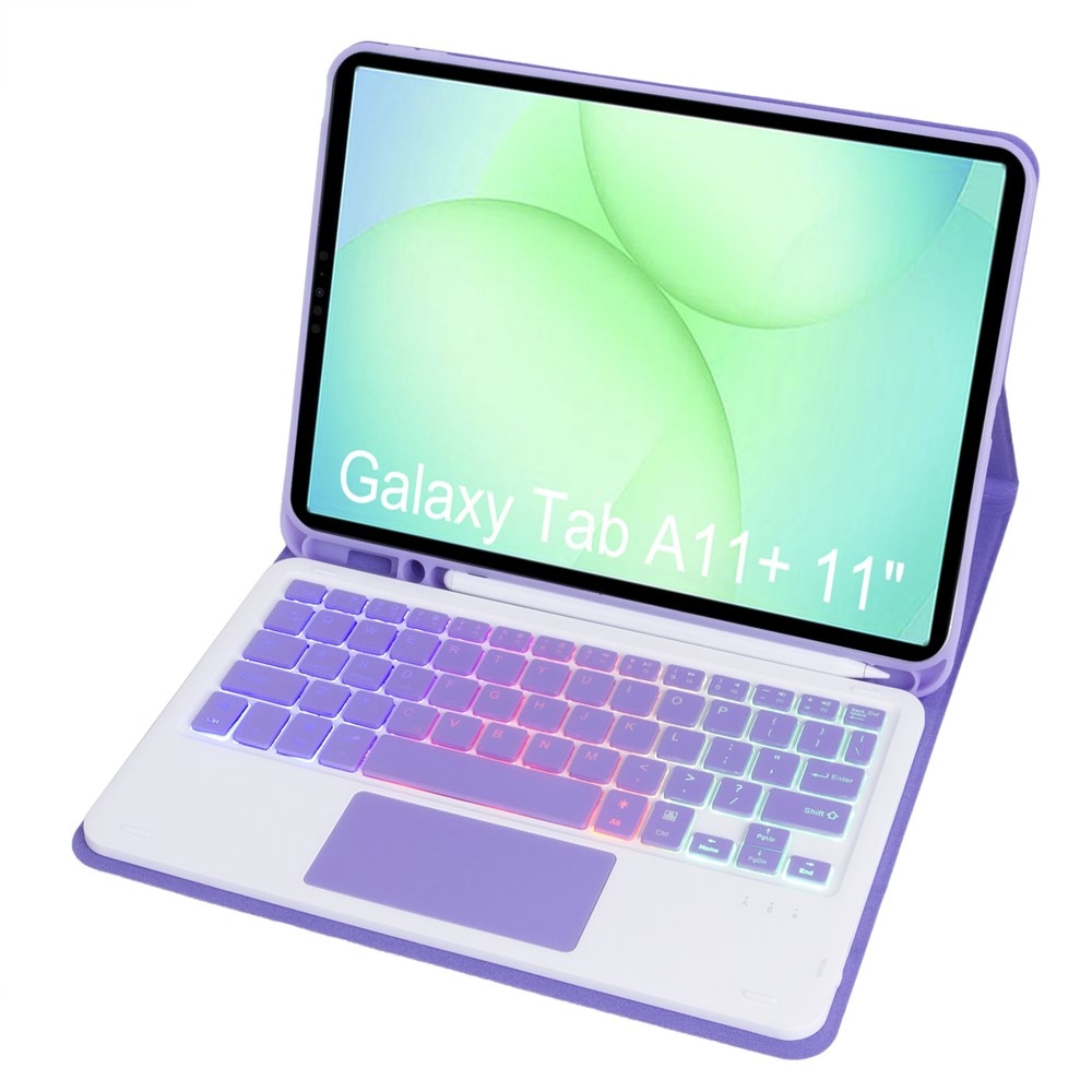 Etui 2-in-1 cu tastatura iluminata Bluetooth si touchpad pentru Samsung Galaxy Tab A11+, violet