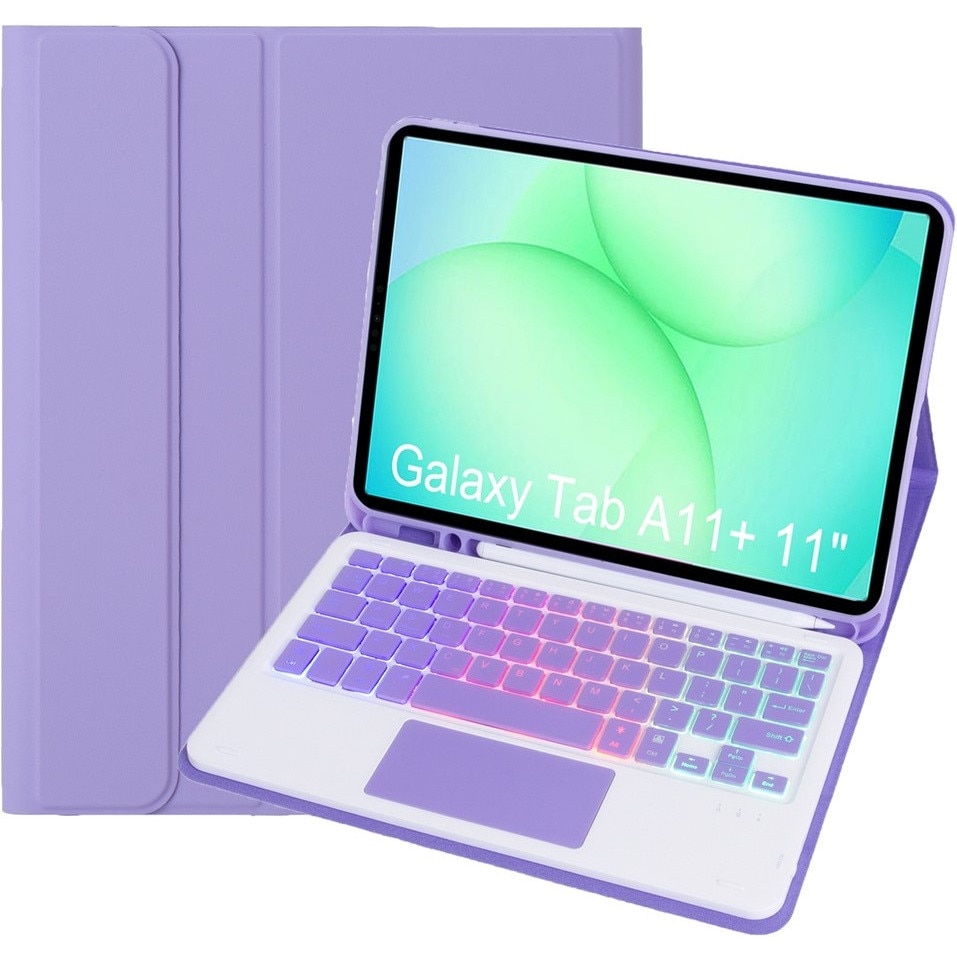 Etui 2-in-1 cu tastatura iluminata Bluetooth si touchpad pentru Samsung Galaxy Tab A11+, violet