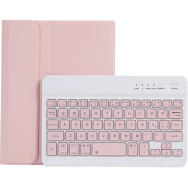 Etui cu tastatura pentru Samsung Galaxy Tab A11, roz, 2 in 1, cu suport pentru stylus