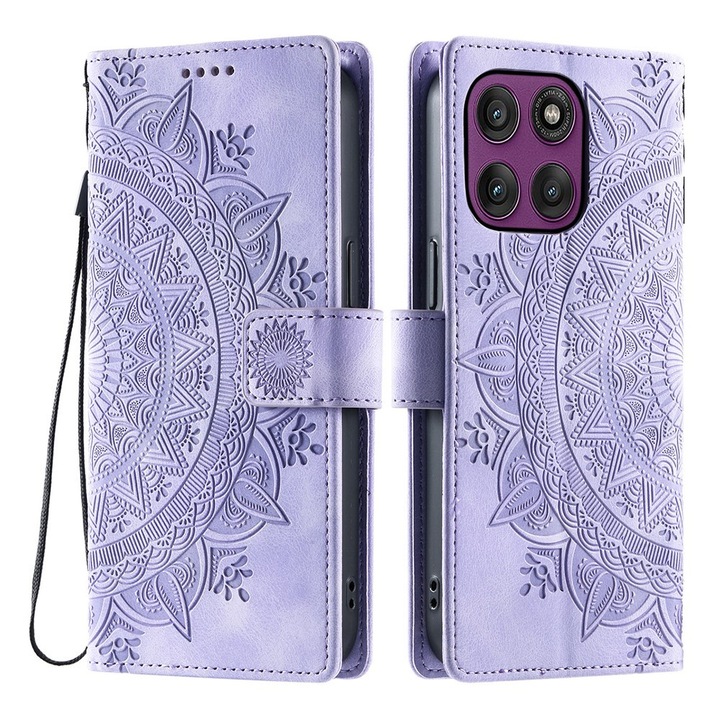 Etui portofel pentru Motorola Moto G56 5G, violet, cu 3 sloturi pentru carduri, functie de suport