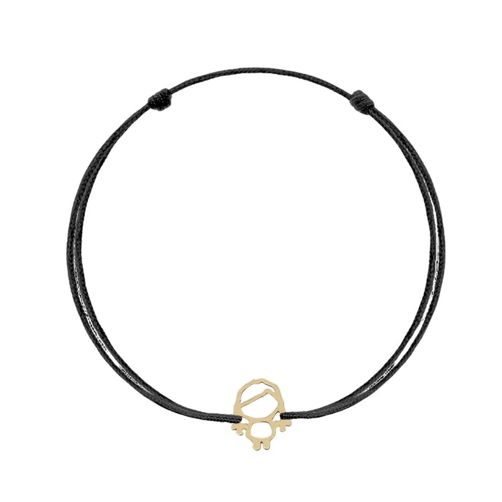 Bratara cu pandativ de Aur 14k SORELLY, model Fetita, snur Negru, Reglabil, Dimensiune Pandantiv 0.7x1cm