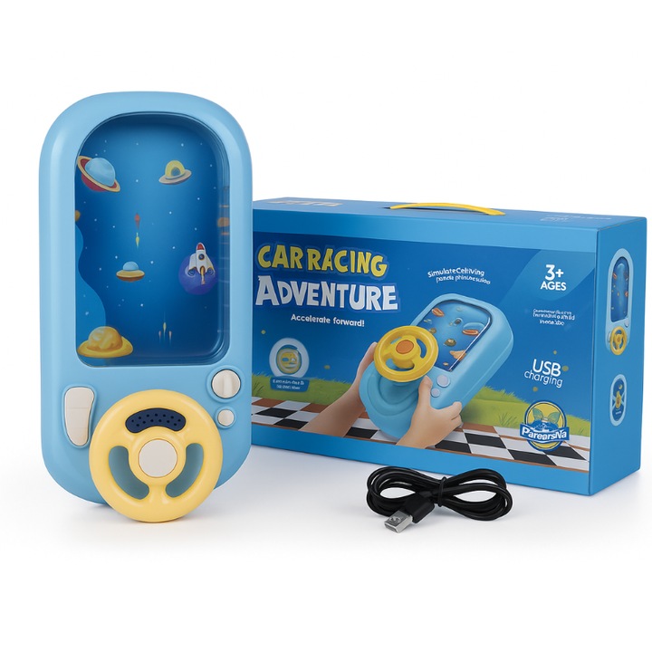 Космически кораб с волан, Шофьорска играчка за деца със звуци, бутони, музика и клаксон