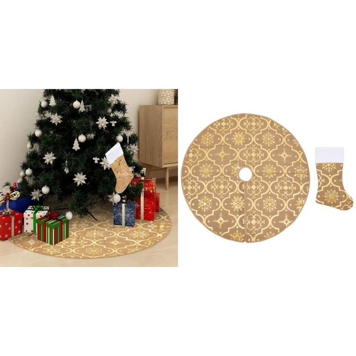 Covor fustă de brad, galben, 90 cm, cu sosetă asortată