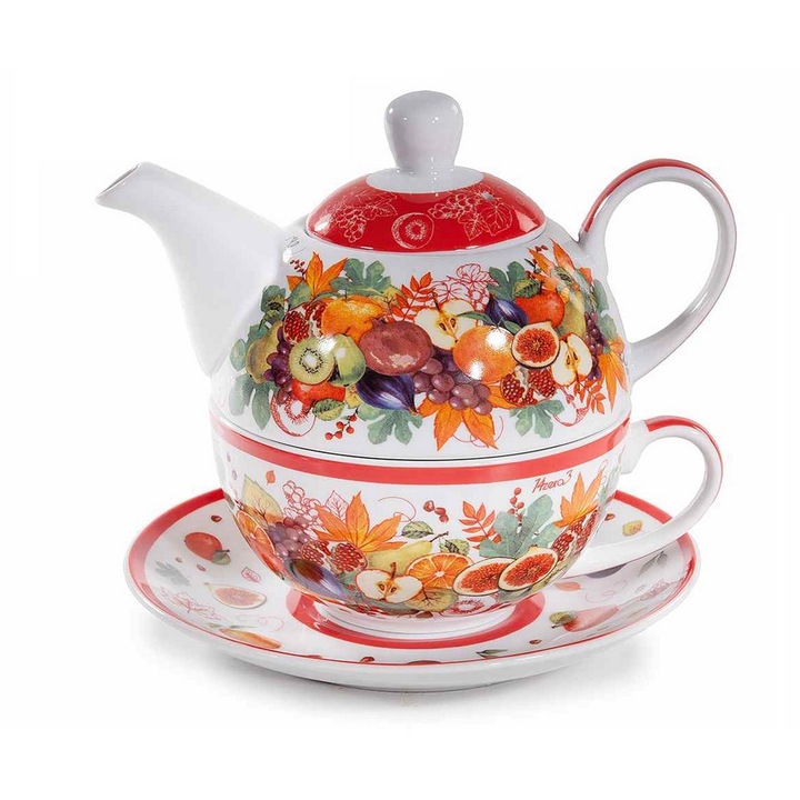 Set ceainic, ceasca portelan multicolor cm 16 x 10,5 x 13,5 H