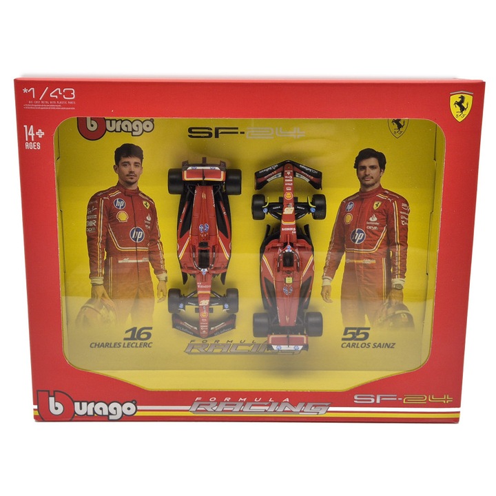 Ferrari SF-24 F1 szett (2024) - #16 Charles Leclerc - #55 Carlos Sainz - Bburago - 1:43