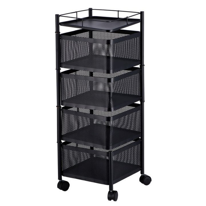 Количка за сервиране от черен метал 27 x 27 x 76,5 см