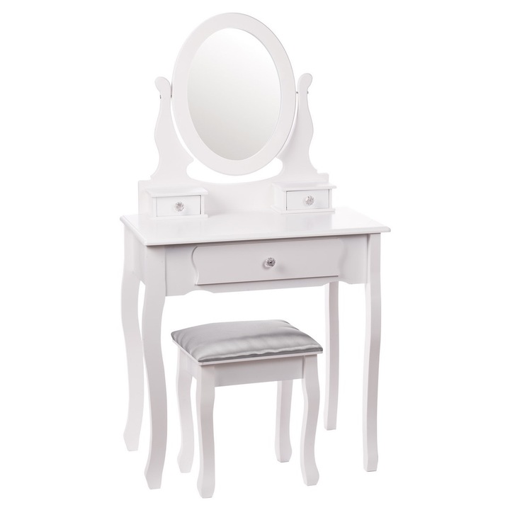 Тоалетка с табуретка MDF бяла 70 x 40 x 130 см