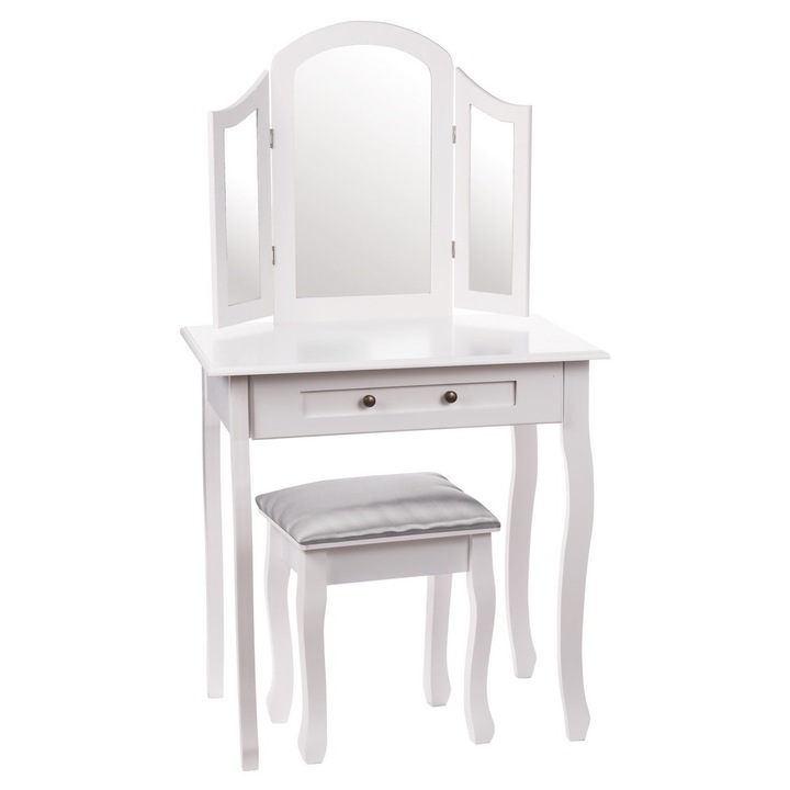Masuta toatela cu taburet mdf alb 75 x 48 x 138 cm