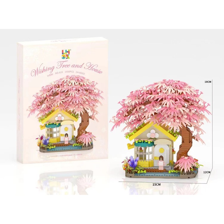 Set de constructie Cherry Blossom, model de casa, roz, abilitati de organizare si gandire logica