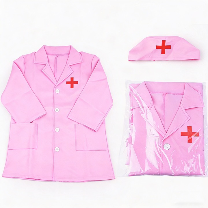 Set joaca doctor, Costum Medic cu Halat Roz, pentru copii peste 3 ani, material respirabil BEEVME