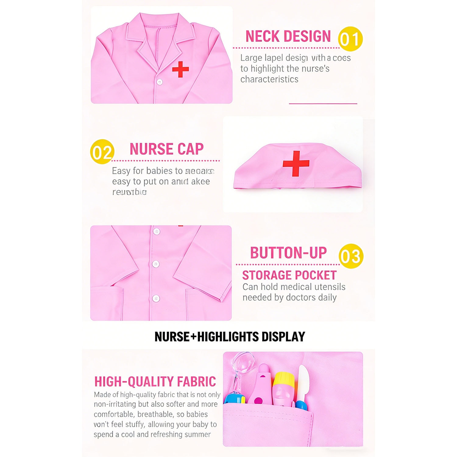 Set joaca doctor, Costum Medic cu Halat Roz, pentru copii peste 3 ani ...
