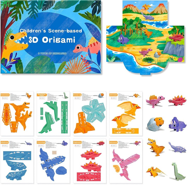 Set de Artizanat Origami 3D cu Hartie Pre-Cut, Distractie Fara Foarfeca pentru Copii 3+ Ani, Multicolor