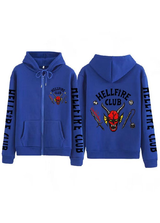 Hanorac unisex, cu imprimeu Stranger Things HellFire Club, albastru, XL INTL