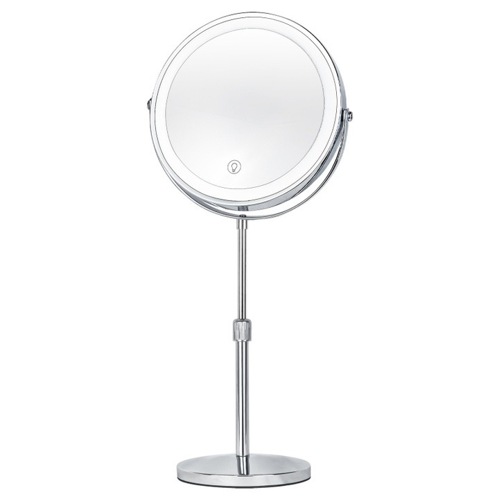 Огледало за грим, LED светлина, 10X увеличение, огледало с висока разделителна способност, елегантно и многофункционално, 2000mAh батерия, USB зареждане, 8 инча, сребристо