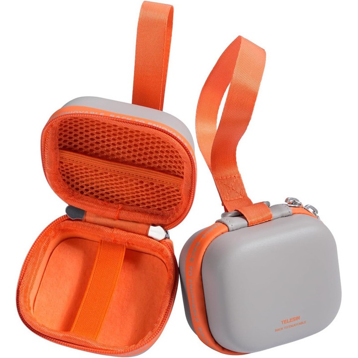 Geanta de Transport Portabila Mini TELESIN DisAdv pentru Camere HERO/Ace Pro/DJI OSMO/360, Cutie Rigida Impermeabila pentru Depozitare in Calatorie pentru Camere de Actiune si Accesorii, Gri