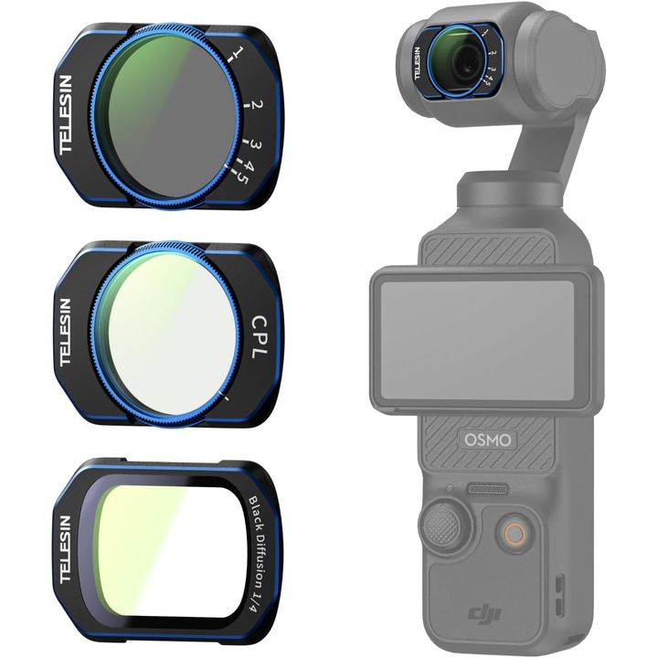 TELESIN szűrőkészlet, DJI Osmo Pocket 3-hoz, VND 2-32 változtatható ND, CPL és Black Mist 1/4, HD optikai üveg, többrétegű bevonatú objektív szűrőkészlet, utazáshoz, vlogoláshoz és filmes felvételekhez