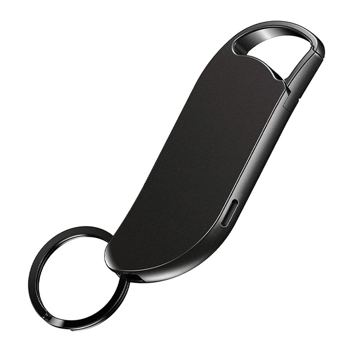 Mini Reportofon Breloc Spion, Omelivon, 64GB, Baterie 150mAh, Autonomie 15 ore, MP3 Player, Noise Reduction, Inregistrare HD, Activare vocala, Un Singur Buton, Portabil, Pentru conferinte, intalniri, interviuri, Negru