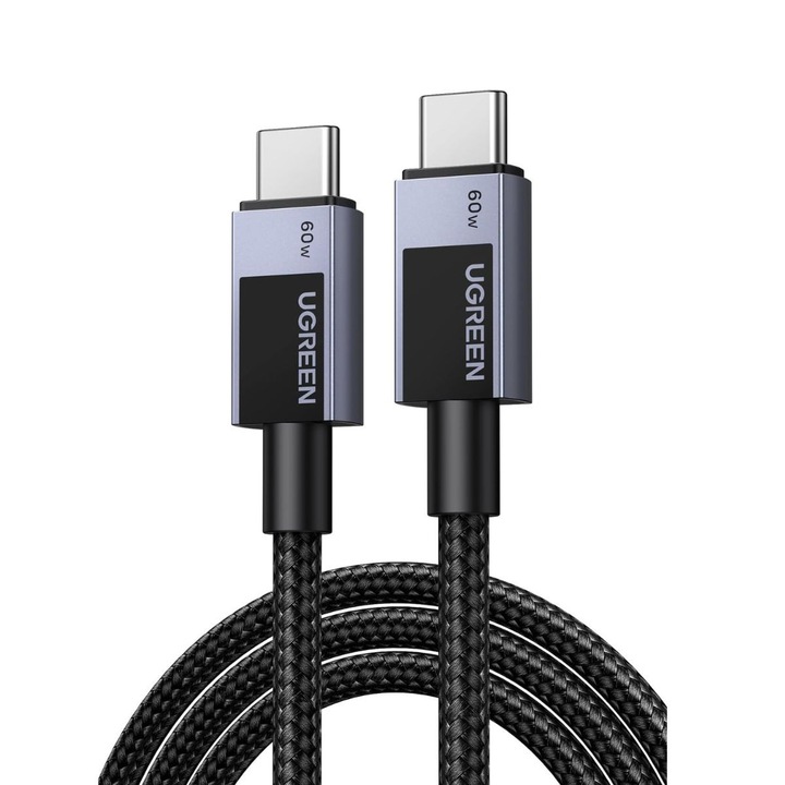 Кабел UGREEN Type-C - Type-C, 2м, 60W, Fast data braided, графит