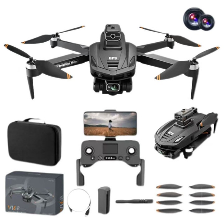 Professzionális drón kezdőknek vagy haladóknak, QuadCopter típusú, újratölthető távirányítóval és beépített kijelzővel, GPS, prémium ütközésgátló anyagok, 8K felbontás, akadályelkerülő érzékelő