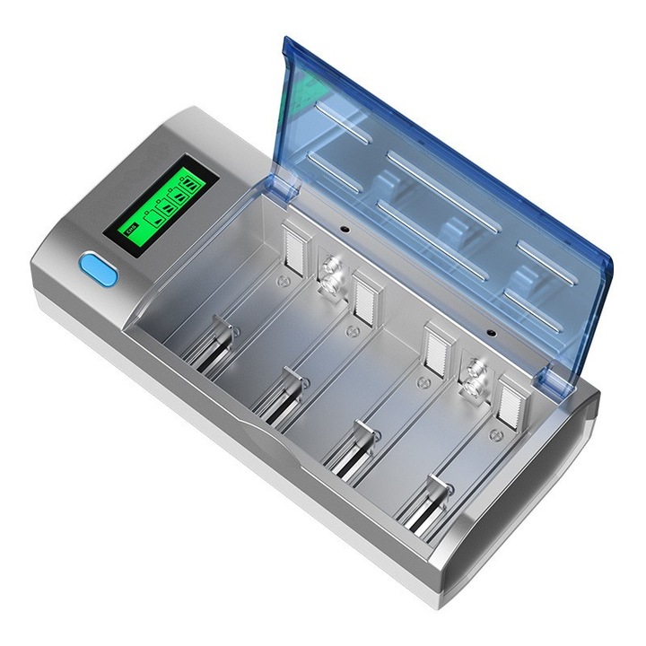 Универсално зарядно устройство за 6 батерии C 1.2v NiMH, Rqiurpn, акумулаторни батерии, интелигентна защита, LCD