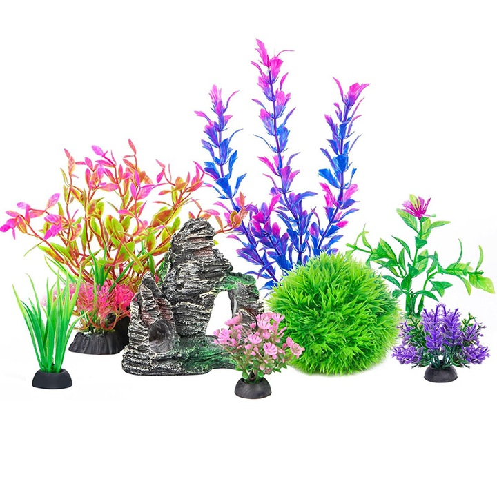 Set decorativ acvariu, BOMSTOM, Reutilizabile, Marime mica, Nu se estompeaza, Non-toxic si inofensiv, Usor de curatat, Baza stabila, Rezistent la deformare, Multicolor