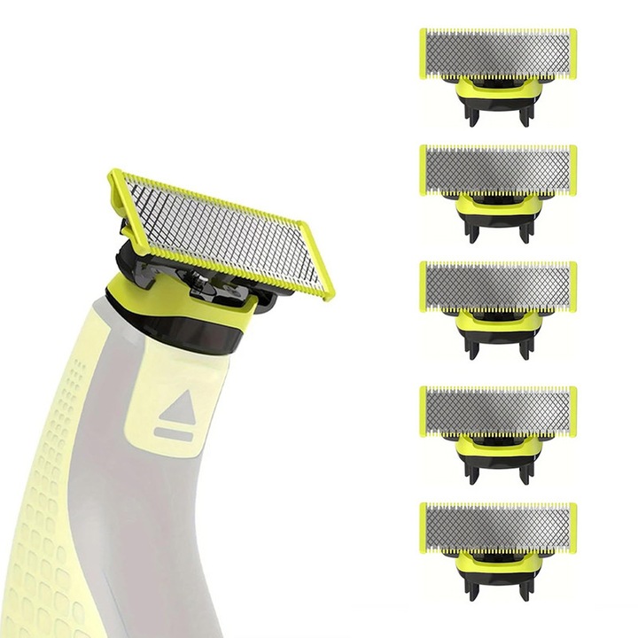 Set 5 Capete de Ras oneBlade/OneBlade Pro, Rqiurpn, OneBlade/OneBlade Pro, verde, otel inoxidabil, impermeabil