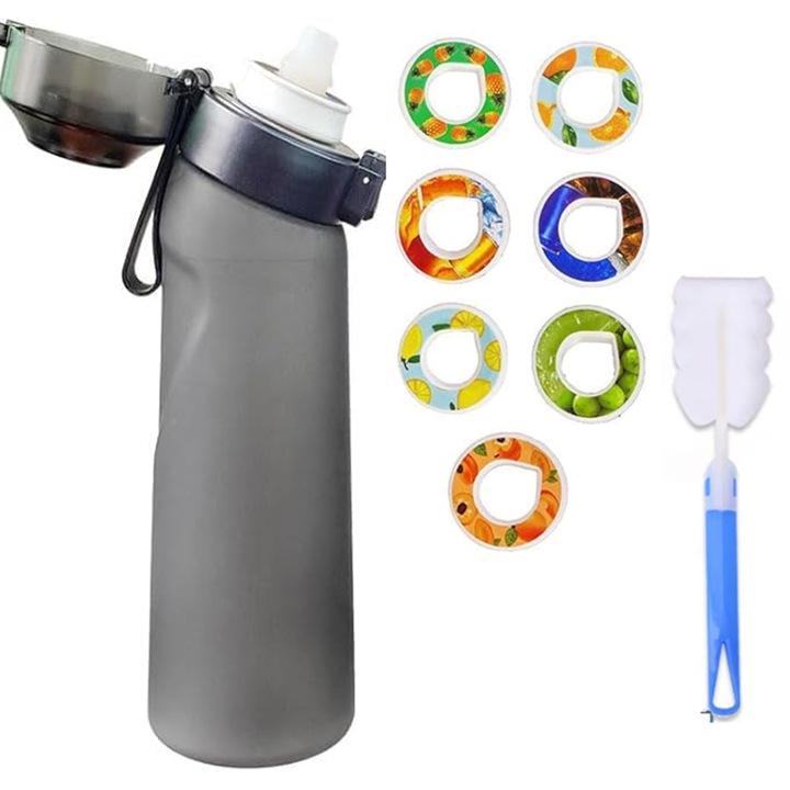 Ízesített kulacs, 650ml, Omelivon, 7 gyümölcsíz, matt fekete, BPA mentes