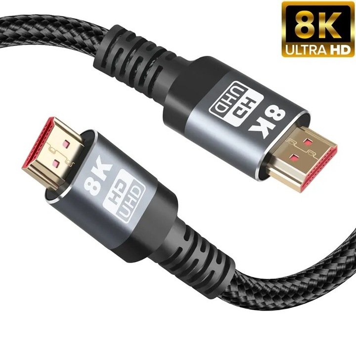 Cablu HDMI 8K 2.1, 2 m, Yogasuper, Gri, conectori placati cu aur