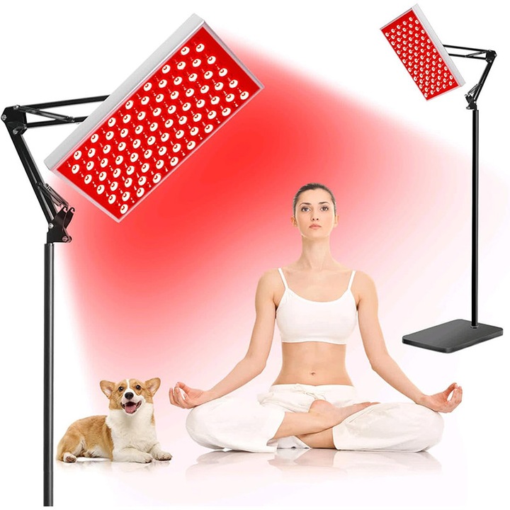 Dispozitiv terapie cu lumina rosie, Omelivon, Infrared Light Therapy with Stand, 120 LED-uri 660nm si 850nm infrarosu, pentru ingrijirea corpului, accesorii incluse,1.75m, nergu