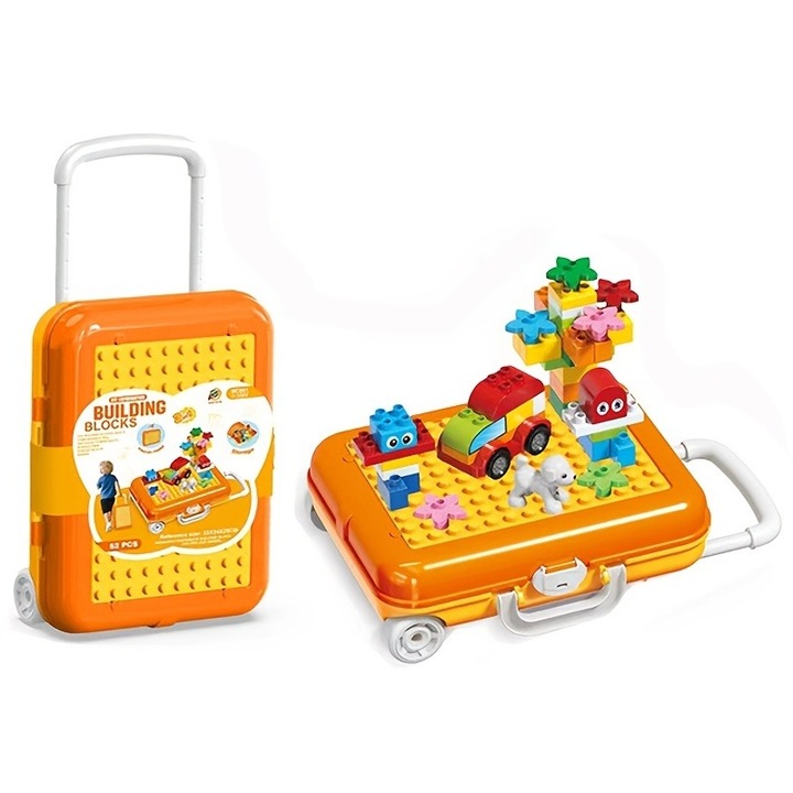 Преносим комплект кубчета – Телескопичен куфар с колела, тава за сглобяване, креативни игри за деца
