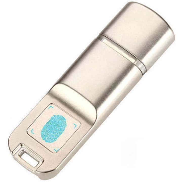 USB флаш памет, 1 TB, USB 3.0, метален корпус, с криптиране на пръстов отпечатък, сребрист