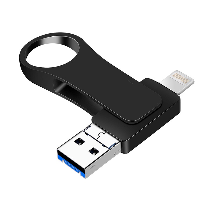 USB tárolóeszköz, 1TB, fém forgatható 3 az 1-ben, fekete
