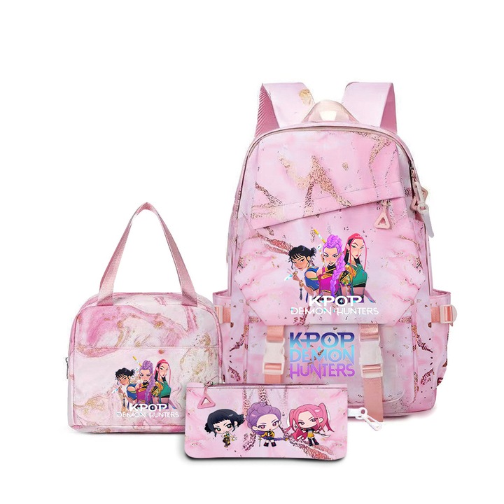 Set ghiozdan scolar K-pop Witcher (ghiozdan + geanta de pranz + penar), multicolor, 29x15x43cm
