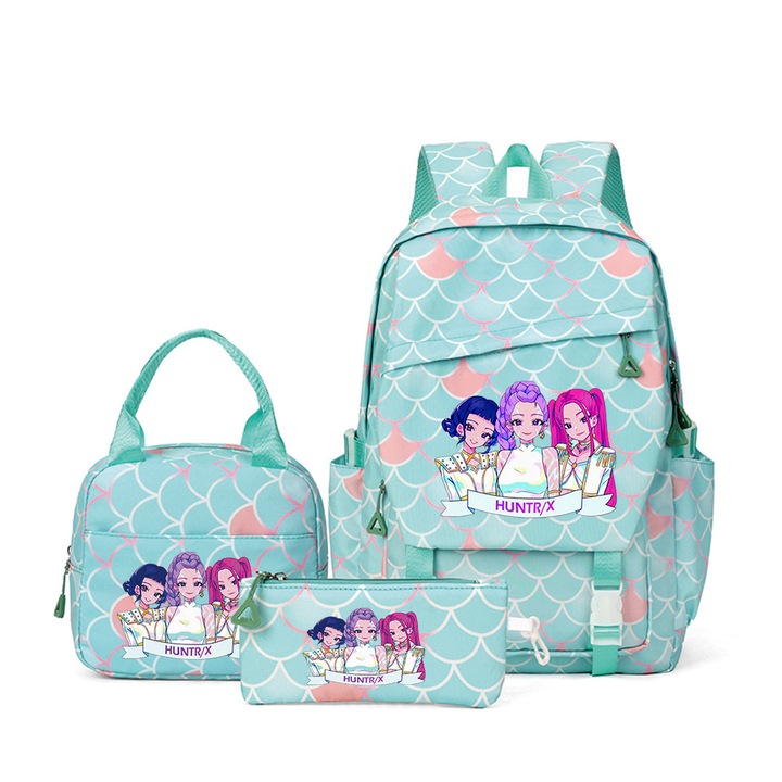 Ghiozdan set KPOP Witcher Girls, 29x15x43cm, multicolor (ghiozdan + pachet pranz + penar)