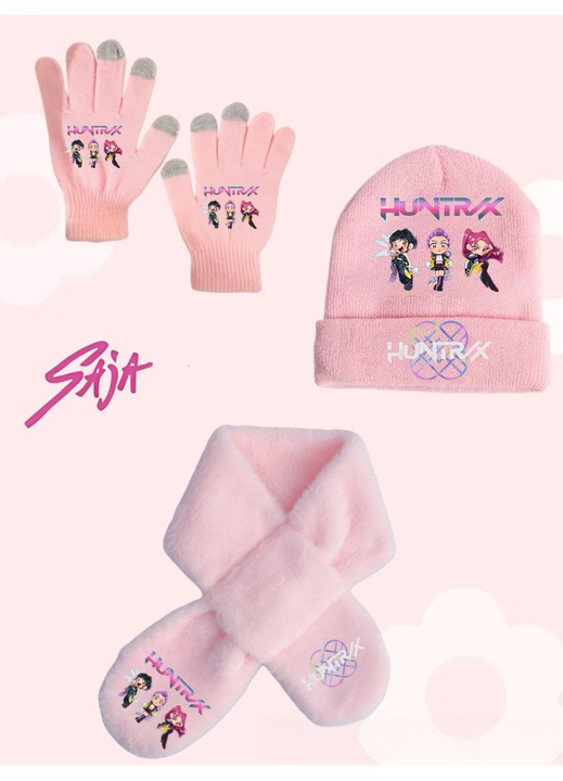 Set caciula tricotata pentru femei, grafica vanator de vrajitoare, roz, Z-3