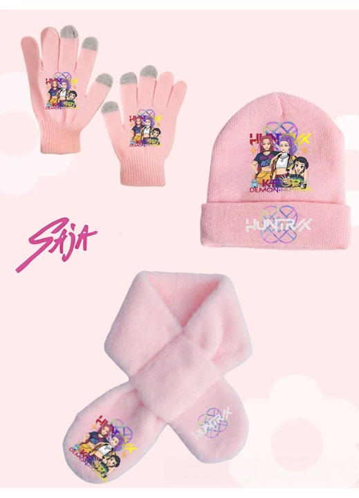 Set caciula tricotata pentru femei, grafica vanator de vrajitoare, roz, Z-21