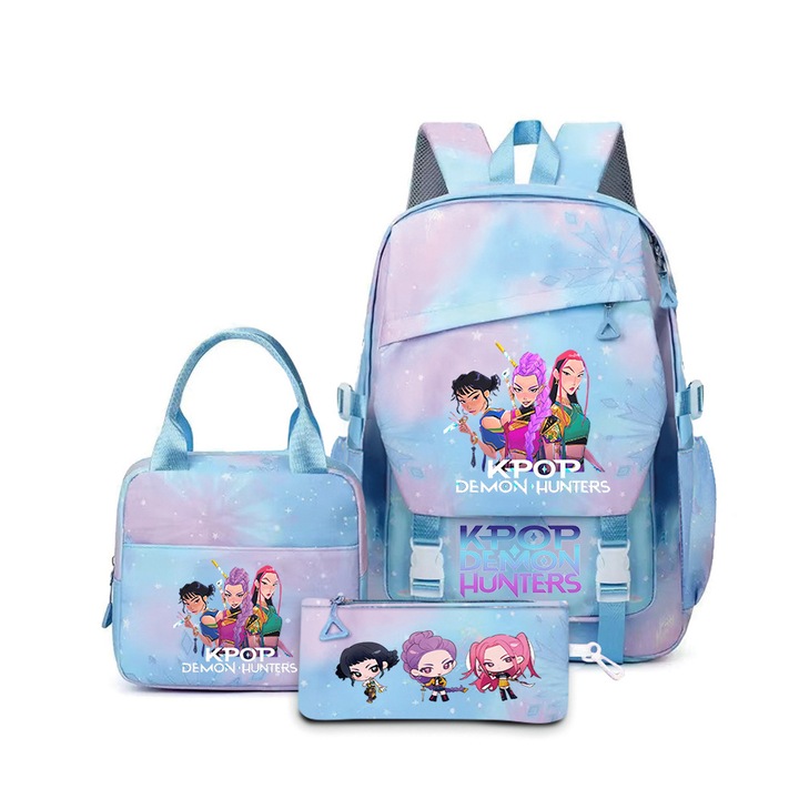 Set ghiozdan scolar K-pop Witcher (ghiozdan + geanta de pranz + penar), multicolor, 29x15x43cm, B5