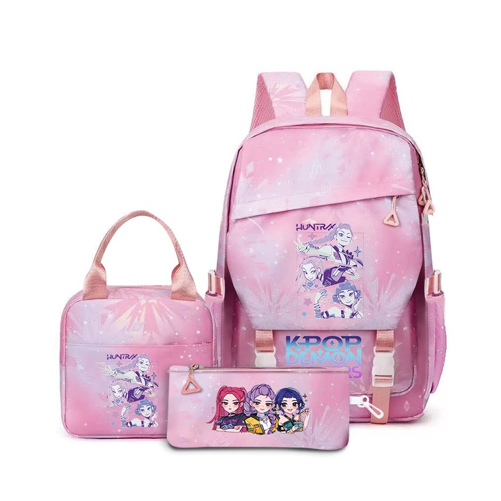 Iskolatáska szett K-pop Witcher (iskolatáska + uzsonnás táska + tolltartó), többszínű, 29x15x43cm