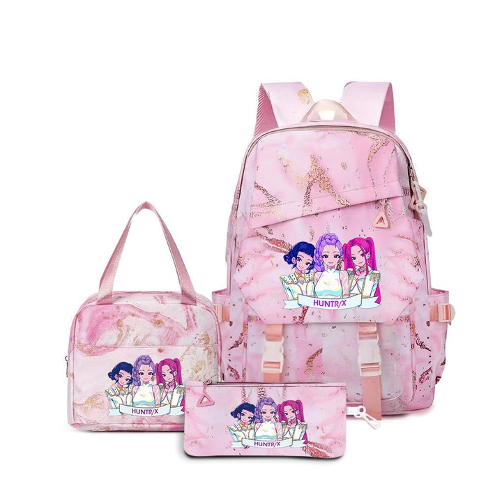 Set ghiozdan scolar KPOP Witcher Girls (ghiozdan + geanta de pranz + penar), multicolor, 29x15x43cm