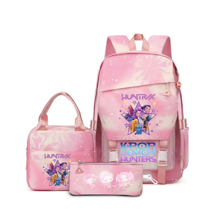 Ghiozdan set KPOP Witcher Girls, ghiozdan + geanta de pranz + penar, multicolor, 29x15x43cm