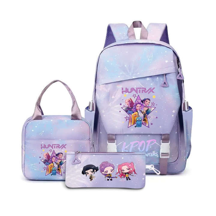 K-pop Witcher iskolatáska szett (iskolatáska + uzsonnás táska + tolltartó), többszínű, 29x15x43cm