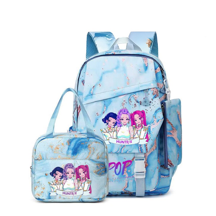 KPOP Witcher Girls iskolatáska szett (iskolatáska + uzsonnás táska + tolltartó), többszínű, 29x15x43cm