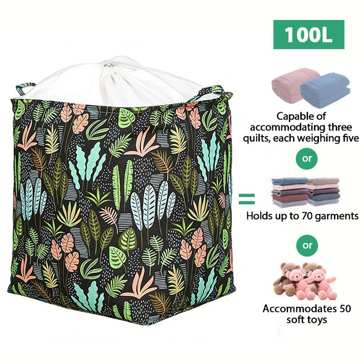 Cos Pliabil Pentru Depozitare Jucarii cu Snur pentru Inchidere, DONFANLIA®, Bumbac, Impermeabila, 40x50x50 cm, 100 l, Pliabile si Multi-Functionale pentru Stocare Jucarii, Haine, Accesorii, Perfecte pentru Casa si Birou, Multicolor