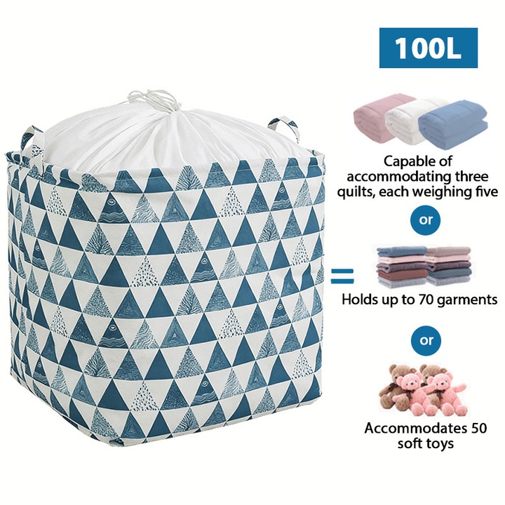 Cos Pliabil Pentru Depozitare Jucarii cu Snur pentru Inchidere, DONFANLIA®, Bumbac, Impermeabila, 40x50x50 cm, 100 l, Pliabile si Multi-Functionale pentru Stocare Jucarii, Haine, Accesorii, Perfecte pentru Casa si Birou, Multicolor